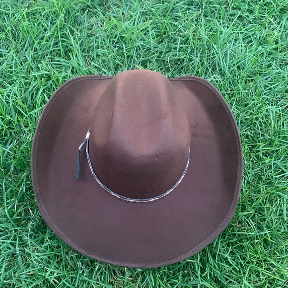 Men's Brown Faux Felt Cowboy Hat Tejana Sombrero - Picture 4 of 6